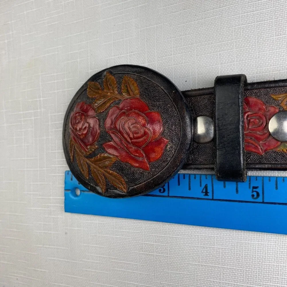 Hand Tooled LEATHER Western Belt "DEAN"! 3D Roses Personalized Handmade Sz 42 - Picture 13 of 16